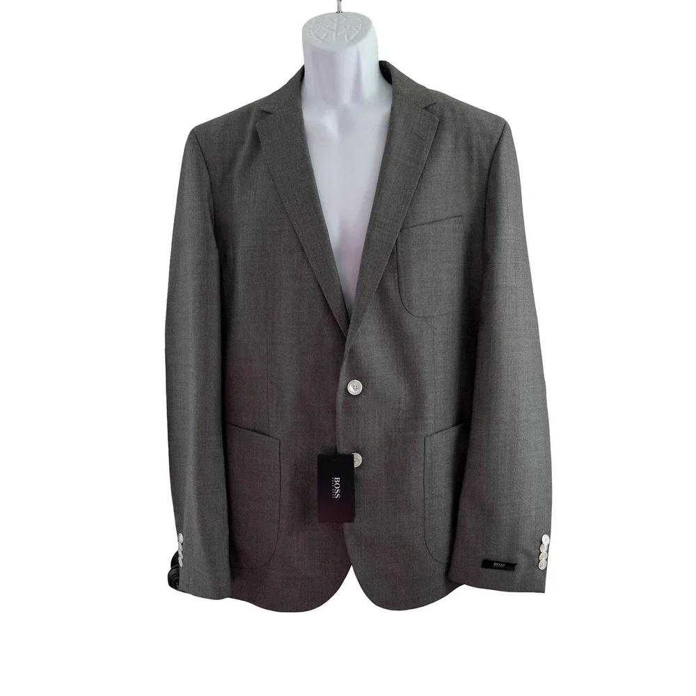 Hugo Boss Sport Coat Mens 44R Gray Herringbone Wool Raye2 Patch Pocket Blazer